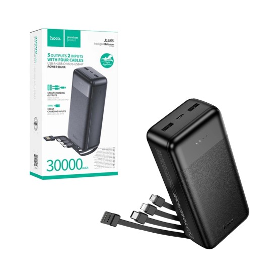 Hoco Power Bank J163B Wonderful with USB Port+Micro+Type-C+Lightning Cable 30000mAh Black